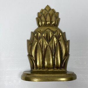 Vintage MCM Brass Pineapple Bookend Decor 6” Heavy Solid Staging